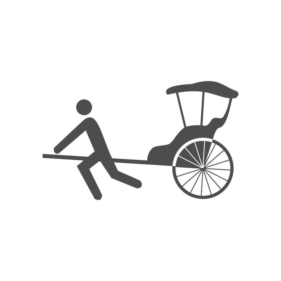 Old traditional vintage hand pulled rickshaw  vector icon.