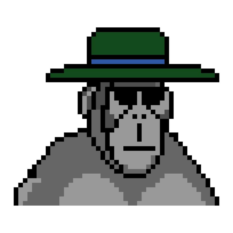 lindo gorila con un sombrero con pixel art vector