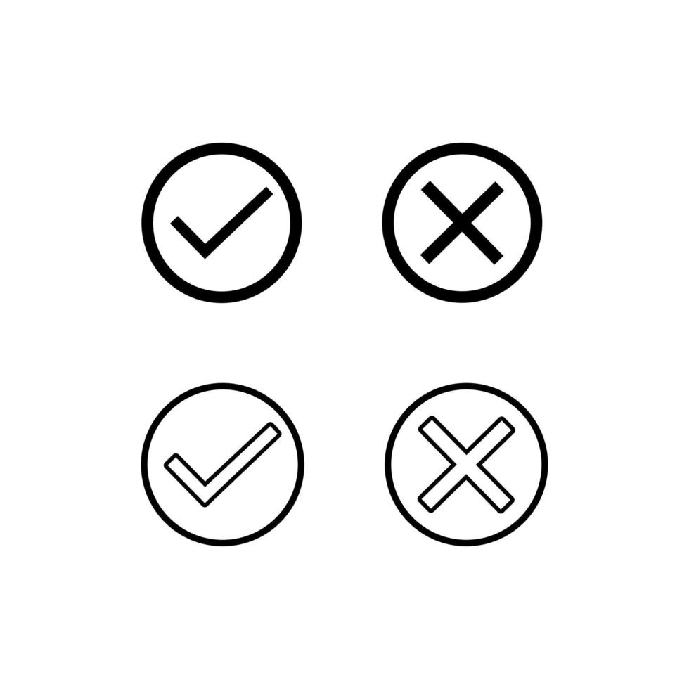 Check mark and cross or x vector icon  on white background.