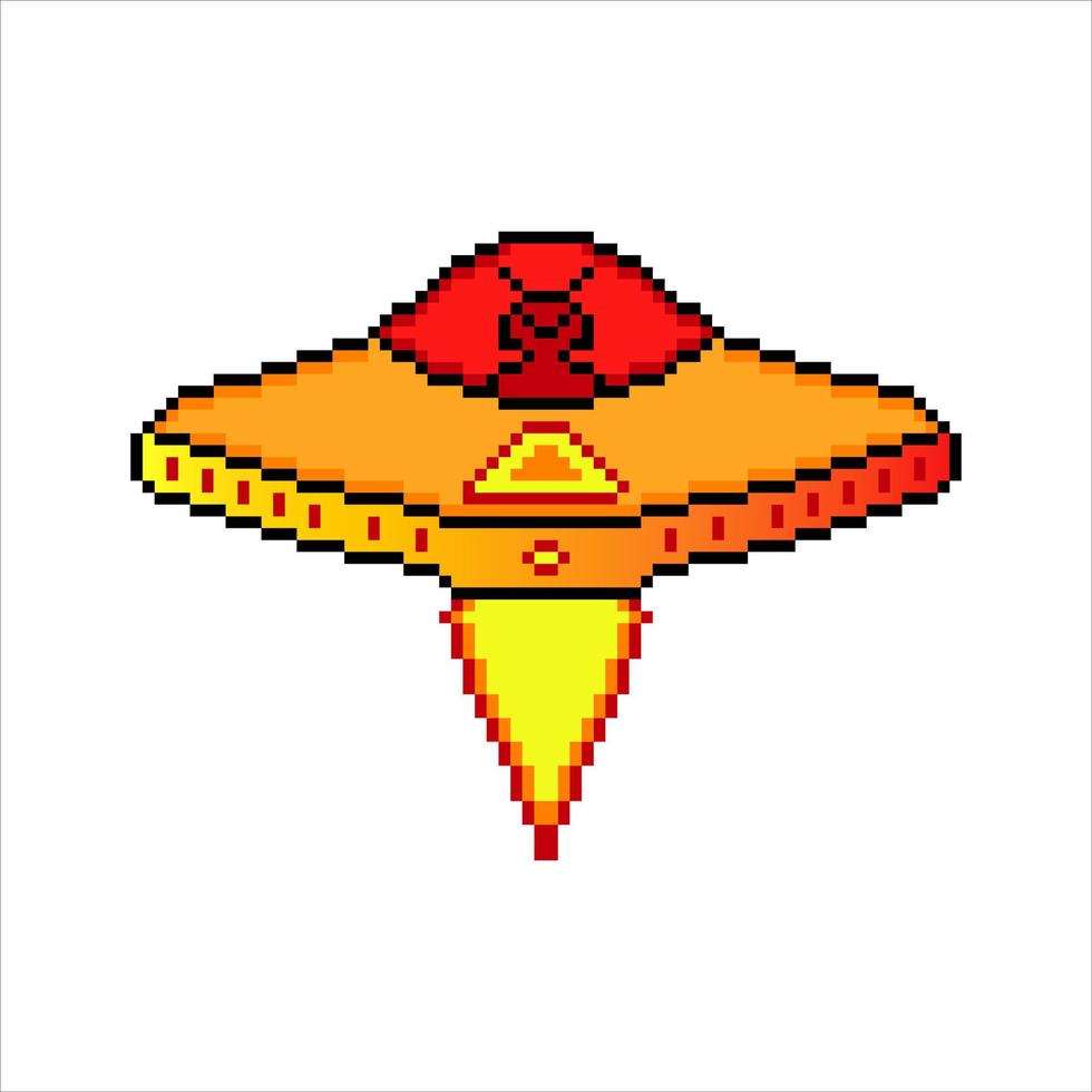 Pixel art alien spaceship  on white background. vector