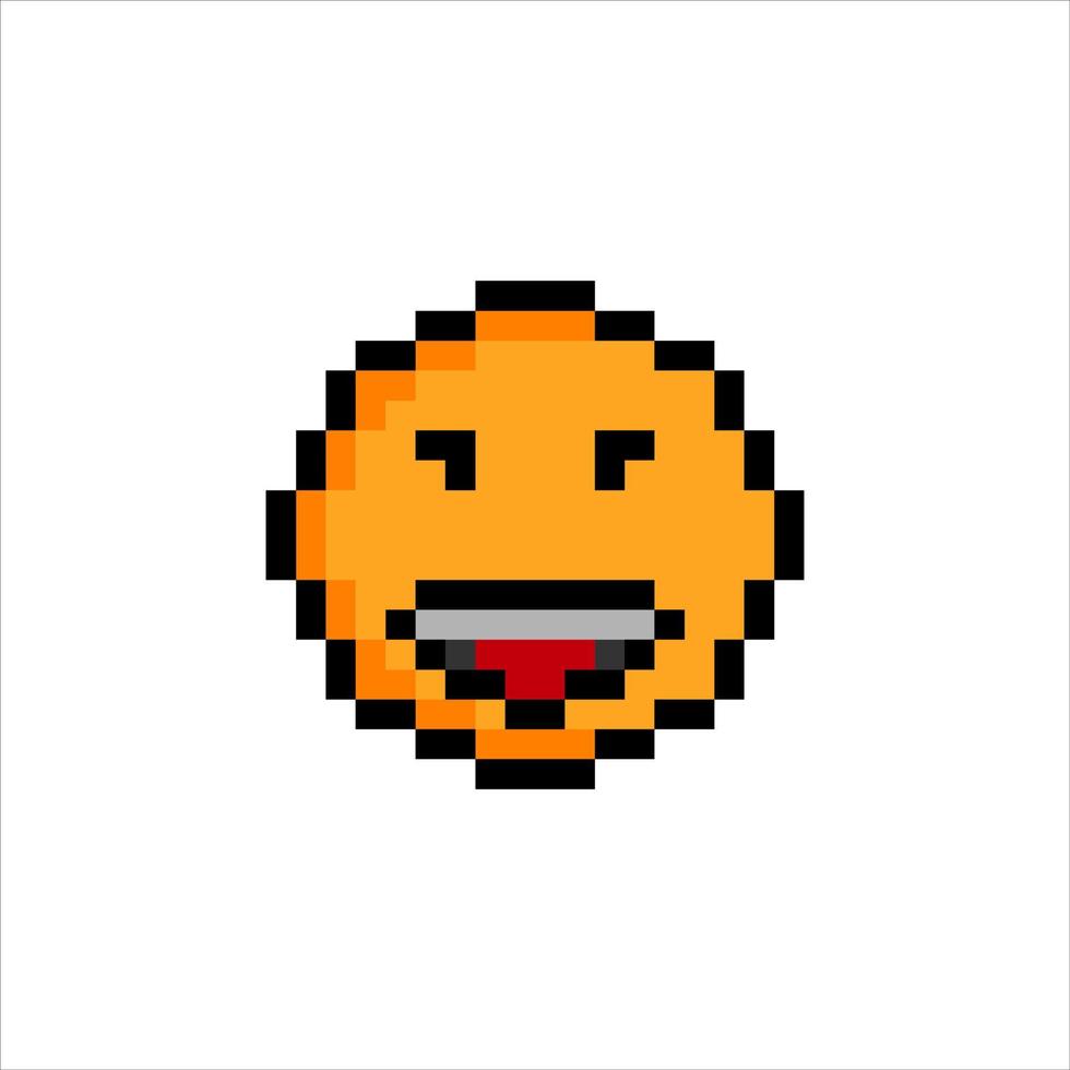 Emoji or emoticon face icon in pixel art. Vector illustration.