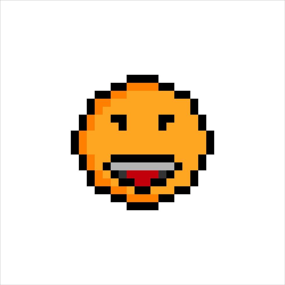 Emoji or emoticon face icon in pixel art. Vector illustration.