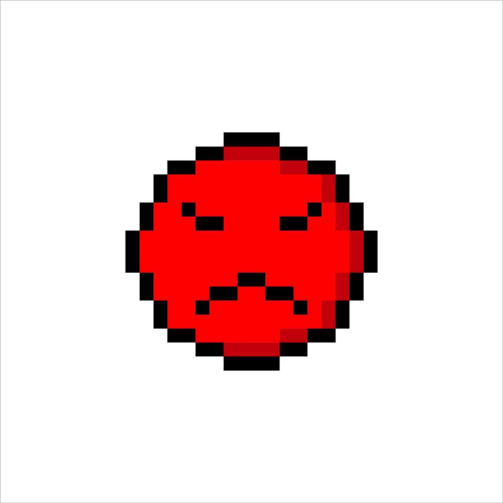 Emoji or emoticon face icon in pixel art. Vector illustration.