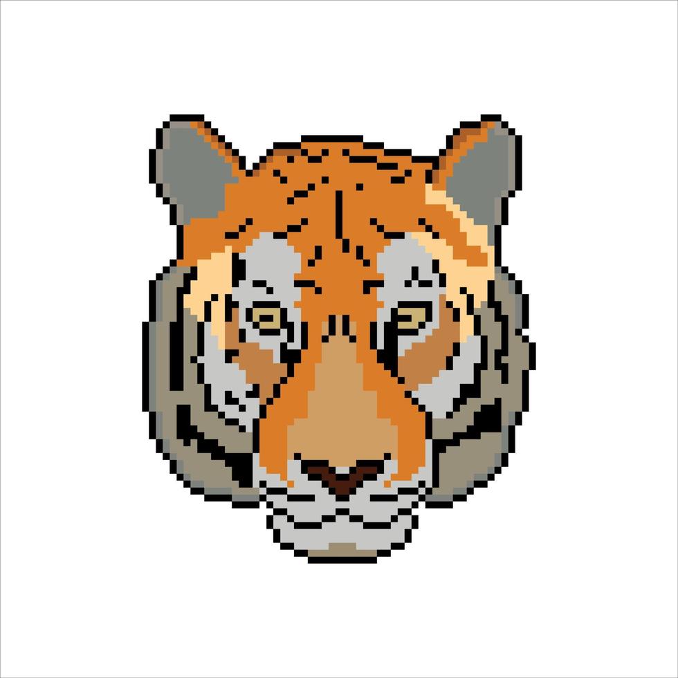 arte de píxeles con cabeza de tigre sobre fondo blanco. vector