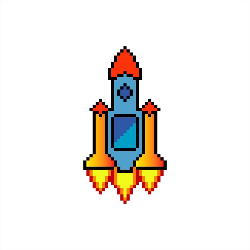 Rocket launch with pixel art. Vector illustration.