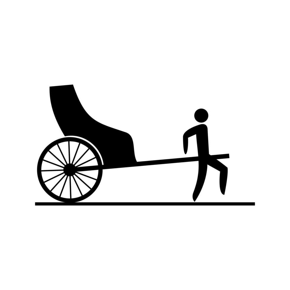 Old traditional vintage hand pulled rickshaw  vector icon.