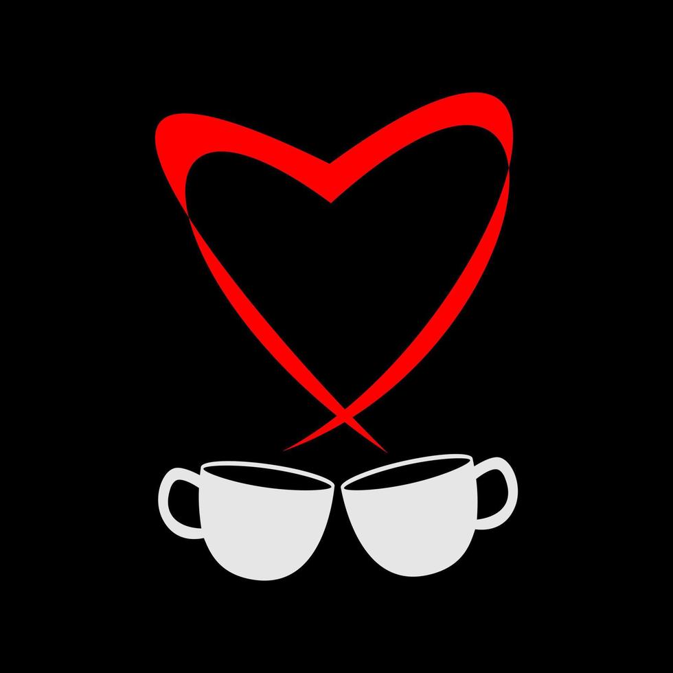 Two cup of coffee and steam with  heart icon. vector