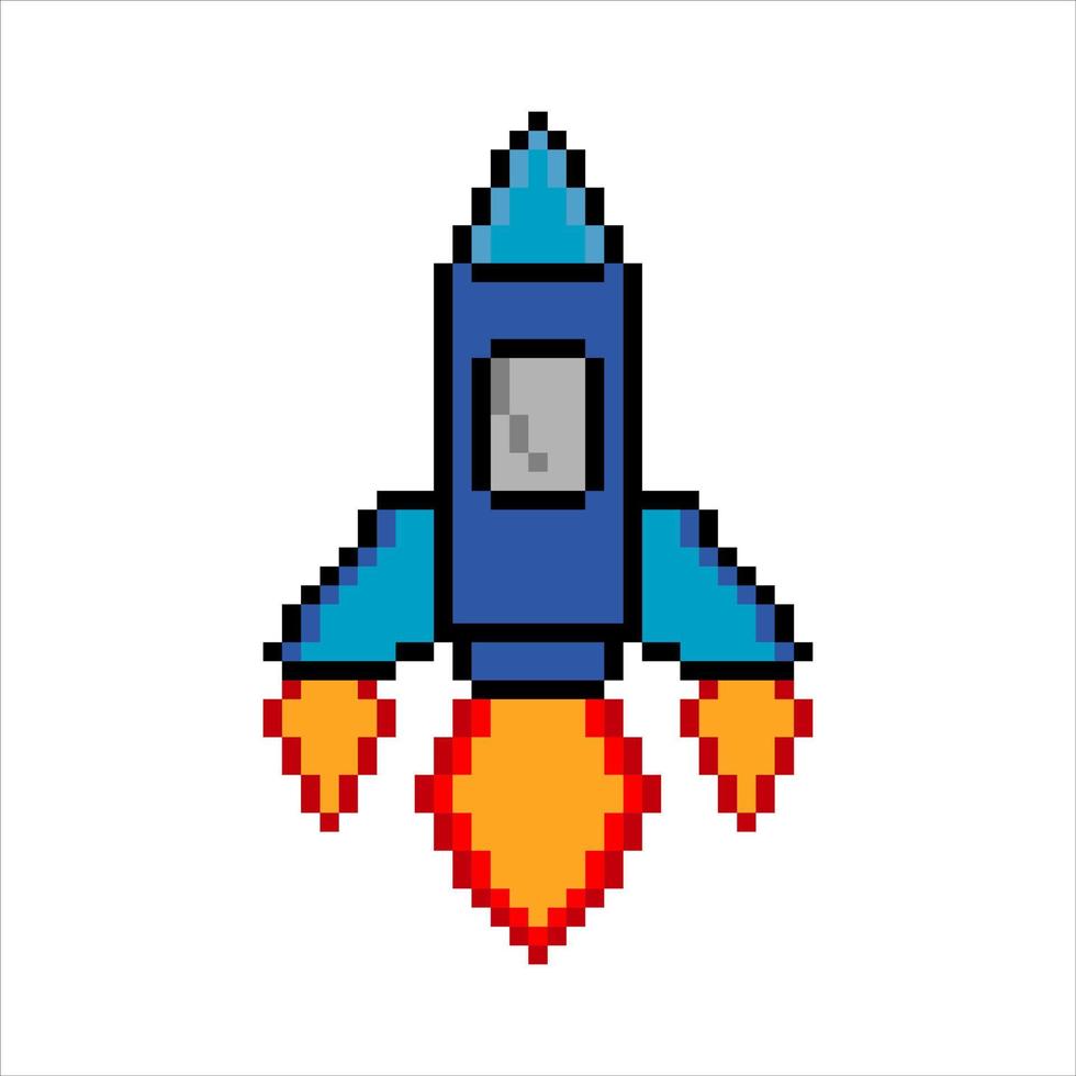 Rocket launch with pixel art. Vector illustration.