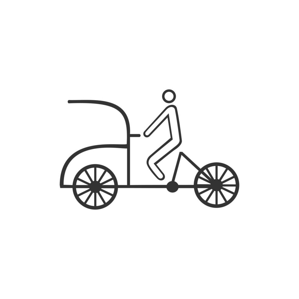 icono de vector de rickshaw con conductor triciclo accionado por humanos.
