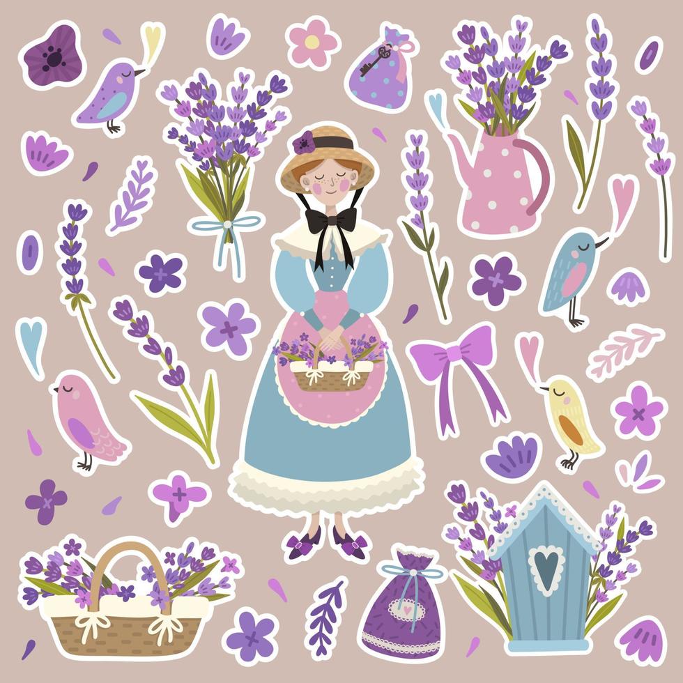 conjunto de pegatinas de lavanda vector