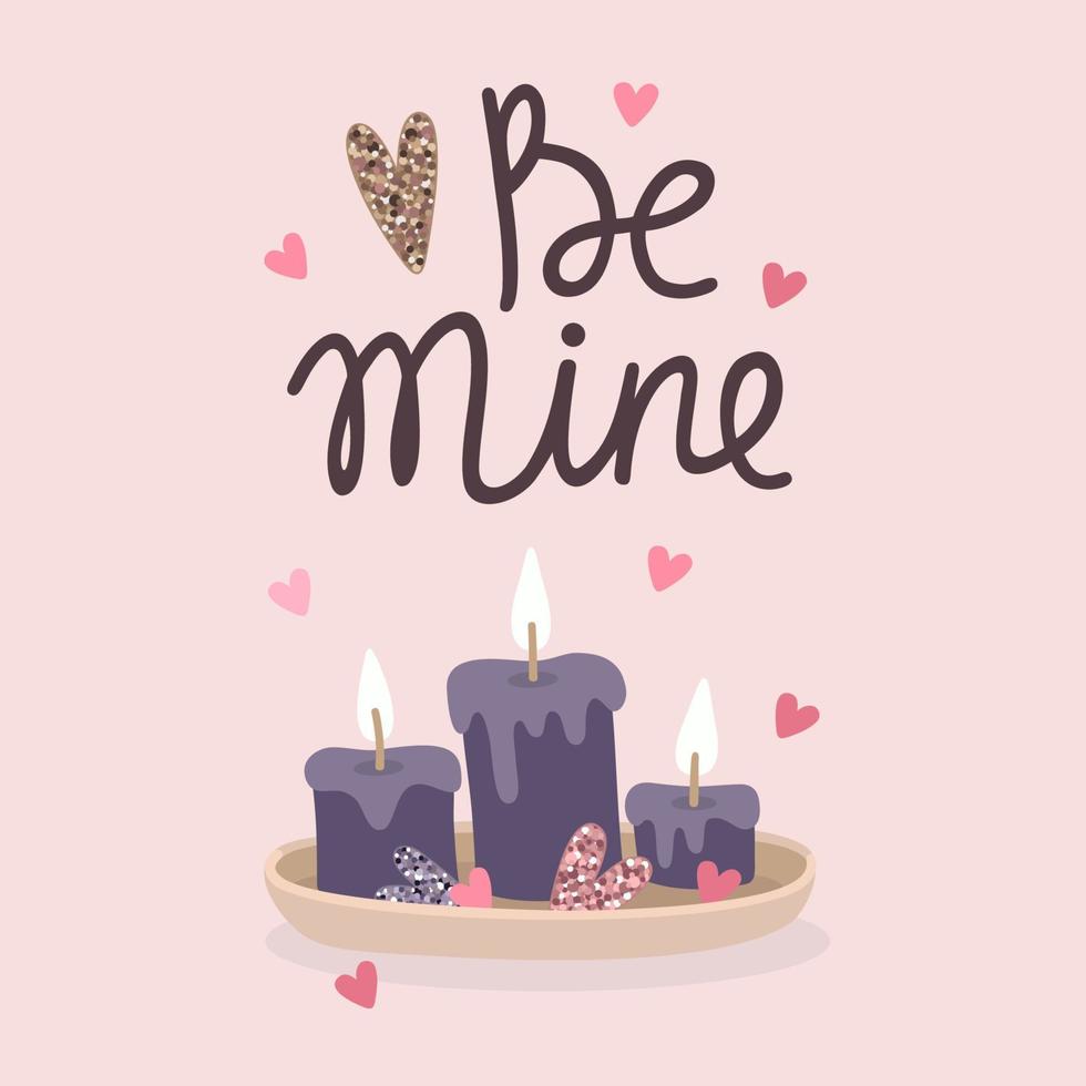 Valentine candles and lettering vector