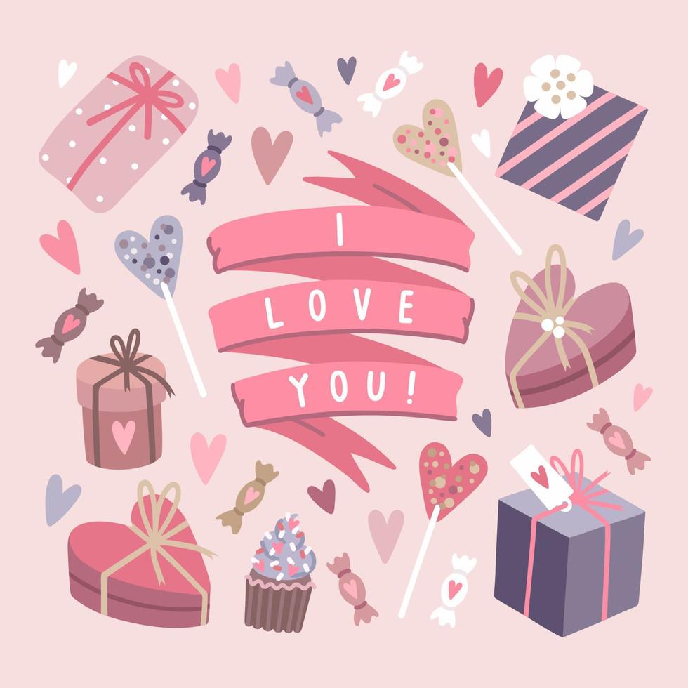 conjunto de regalos de san valentin vector