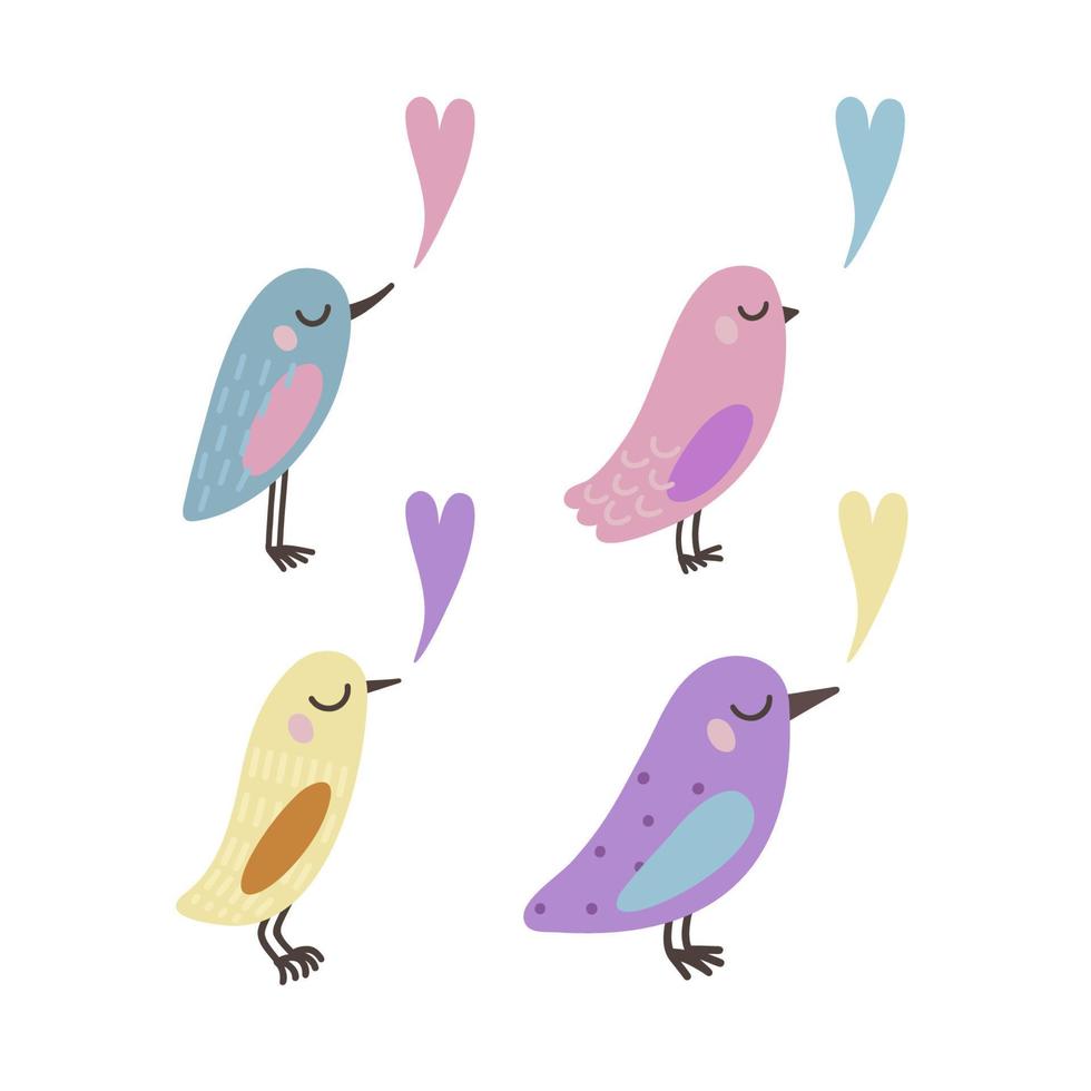 Cute birds and hearts vector