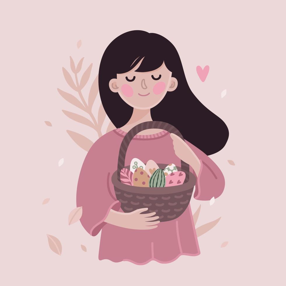 Girl with easter eggs basket vector