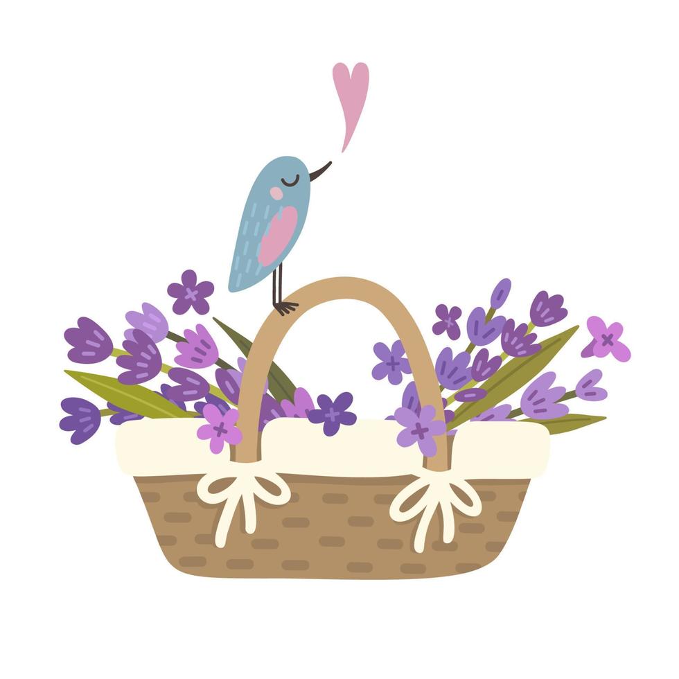 Lavender basket and bird vector