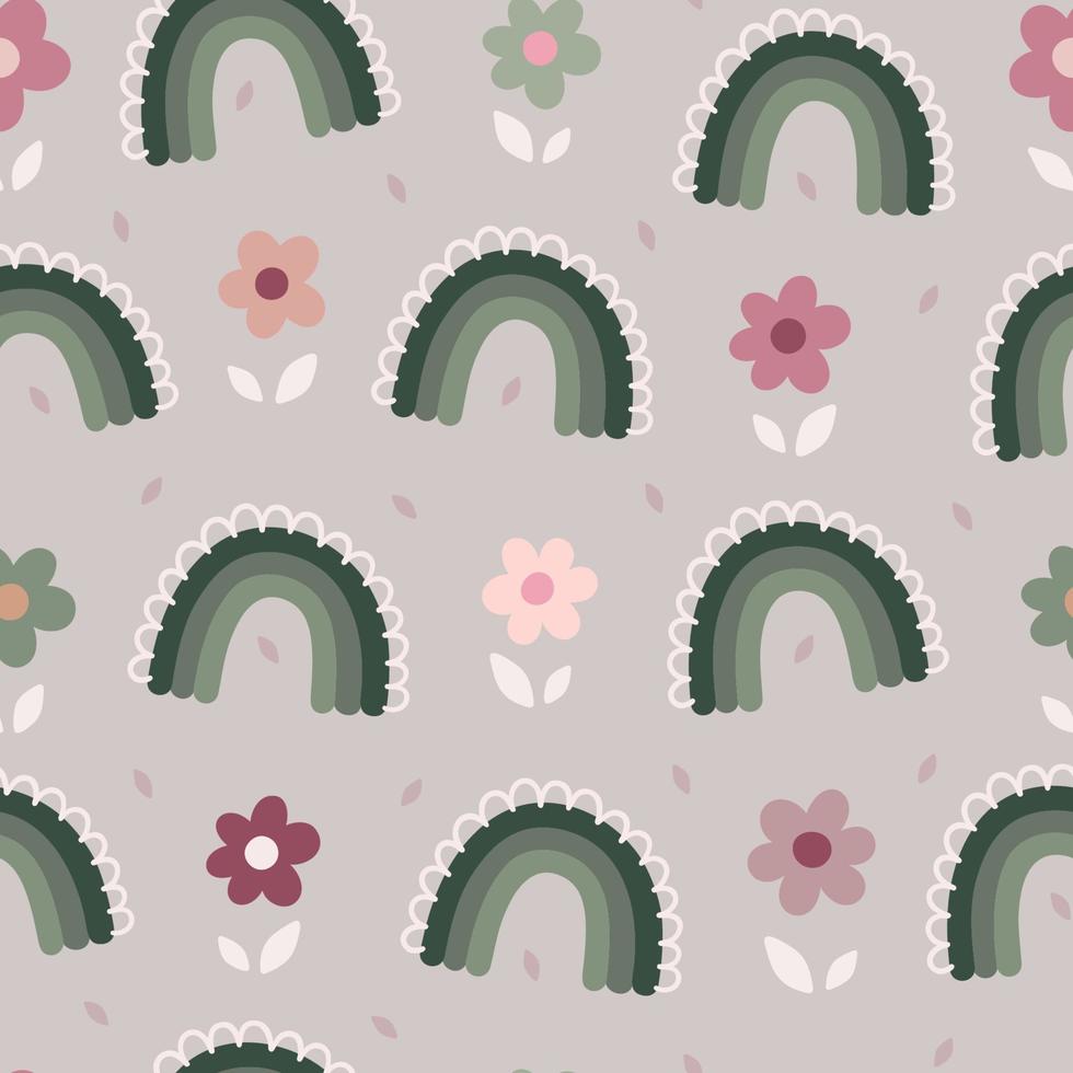 Fainbow and flowers pattern vector