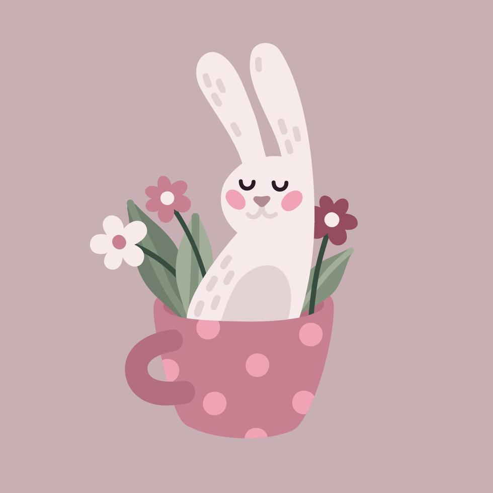 Easter bunny and flower in cup vector