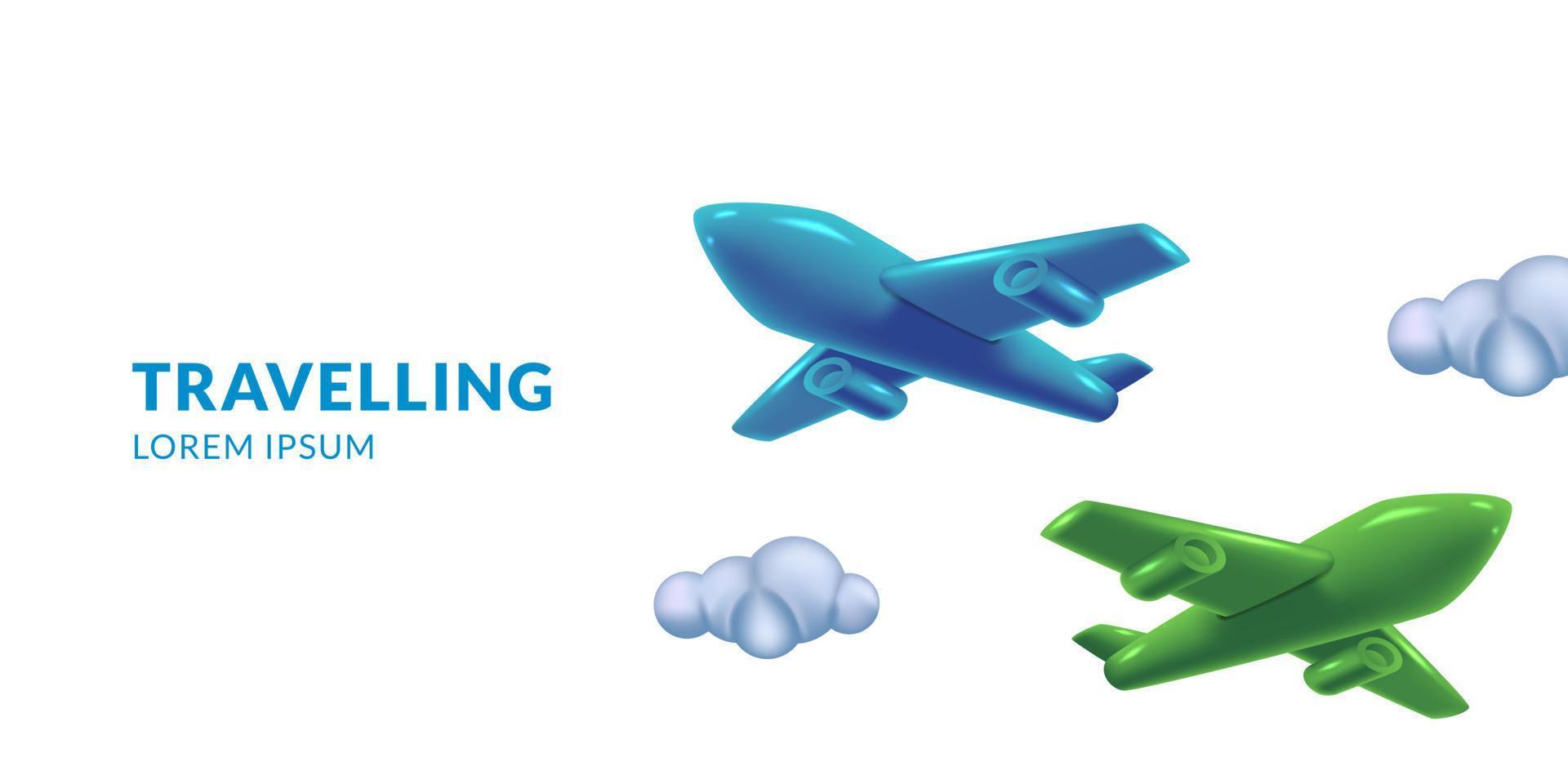 traveling around the world concept with 3d cute airplane illustration concept vector