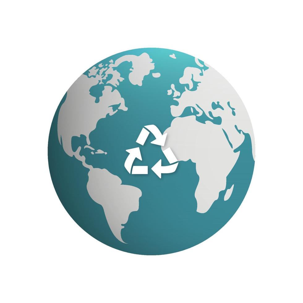 Circle Globe with Triangle Arrow Recycle Symbol. Save World Reuse Resource Concept Cartoon Icon. Renewable Planet Environment Sign. Sustainability Global Recycle Sign. Isolated Vector Illustration.