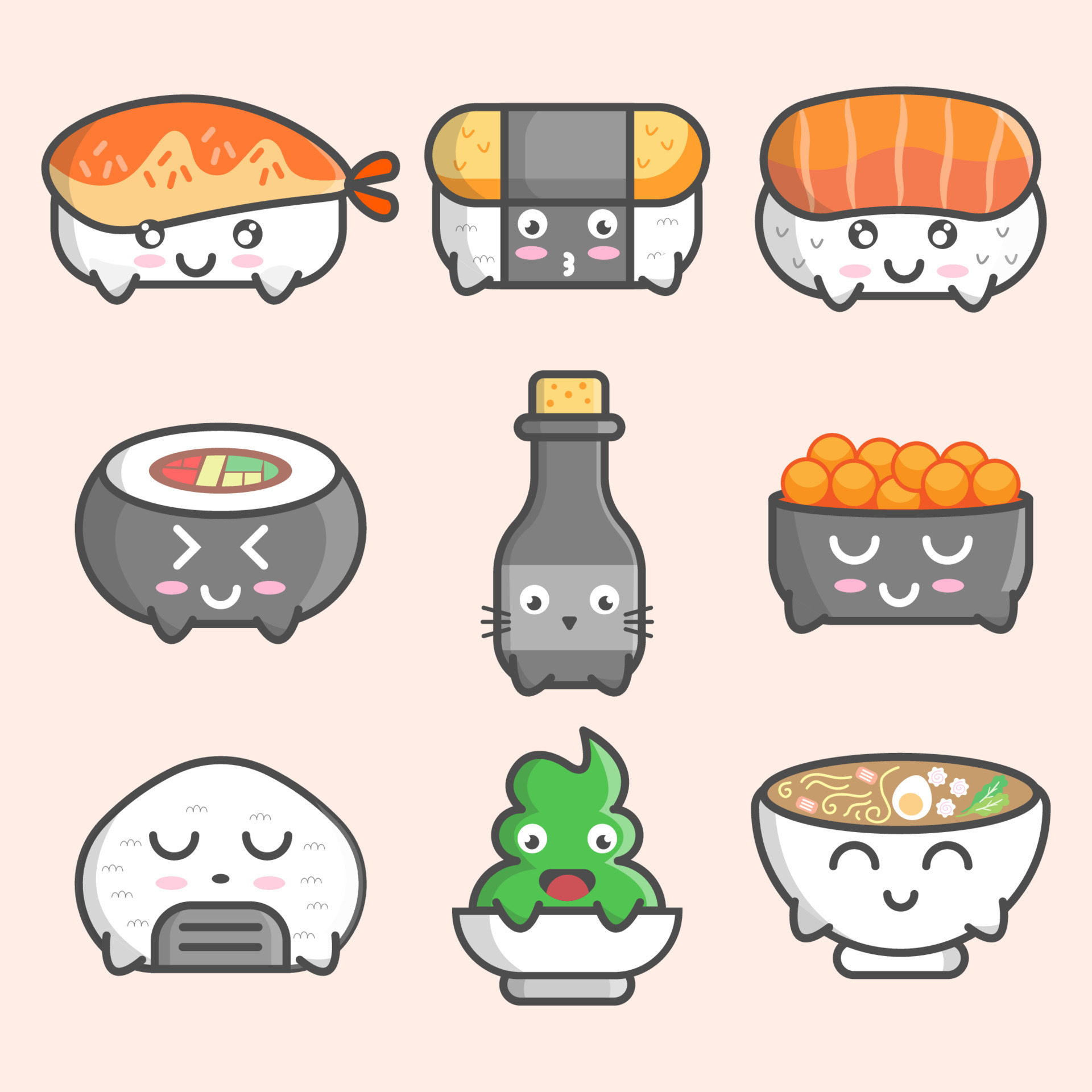 Cute Japanese Food Character 7581858 Vector Art at Vecteezy