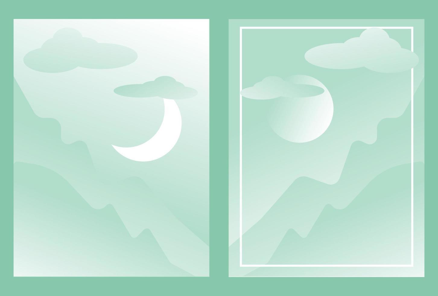 conjunto abstracto naturaleza de fondo. ilustración con montaña, luna, estrellas y nubes. vector