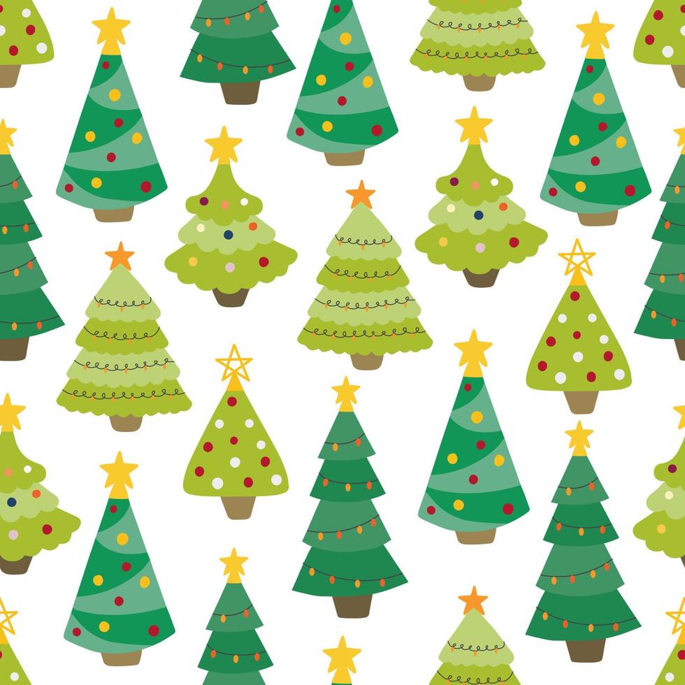 Seamless pattern with hand-drawn Christmas trees. Colorful vector background. Decorative wallpaper, well suited for printing textiles, fabric, wallpaper, gift paper.