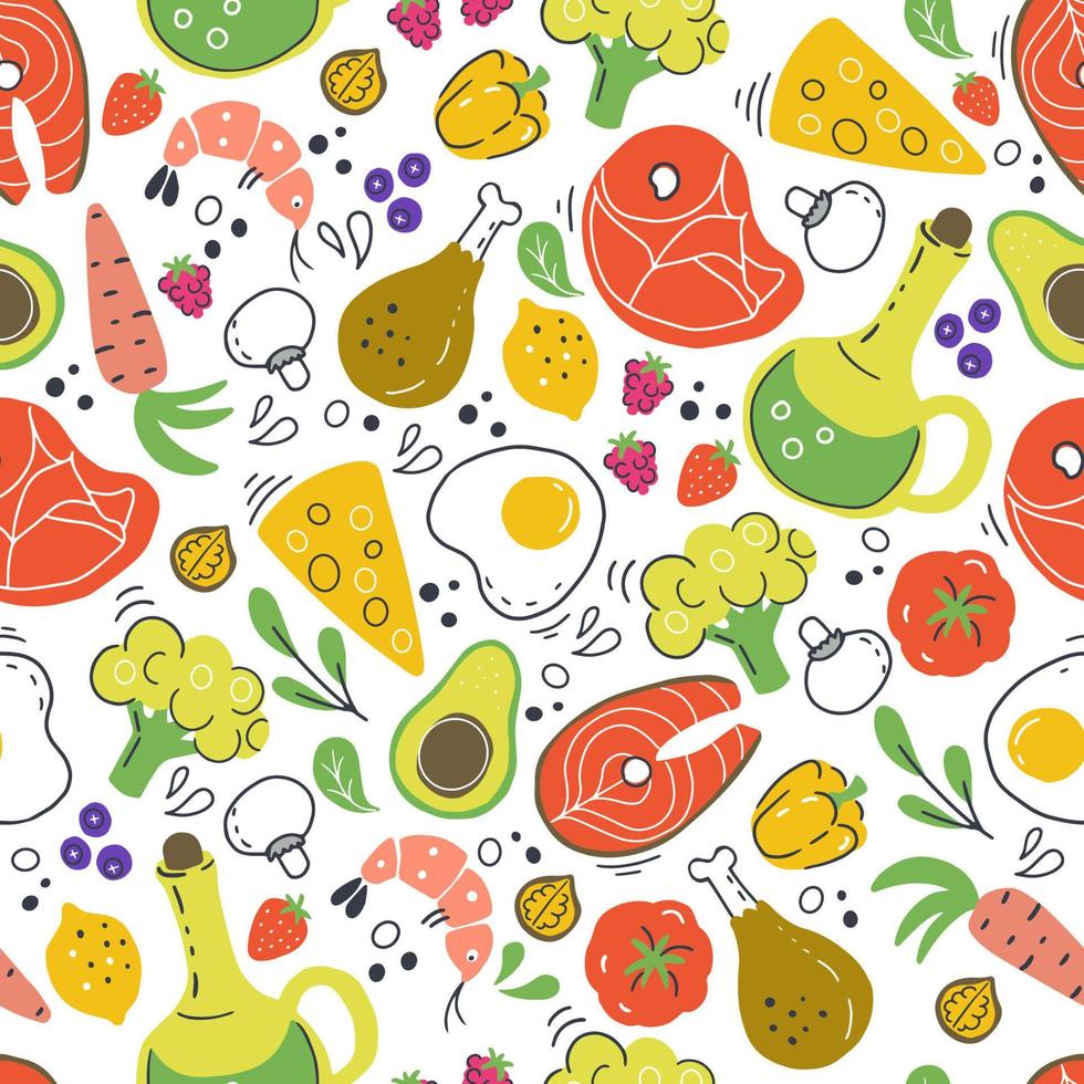 Hand drawn vector seamless pattern and background for organic and healthy food packaging, websites and advertising.