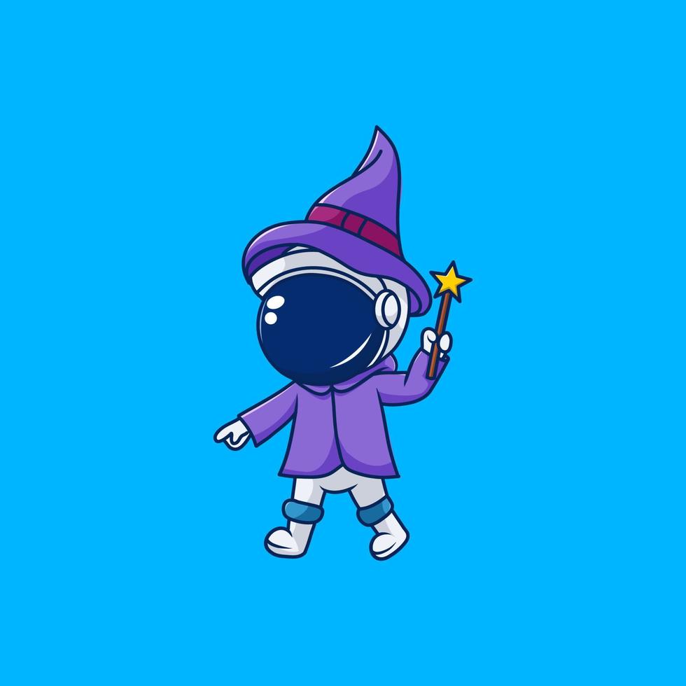 lindo diseño de vector de personaje de astronauta con sombrero de mago