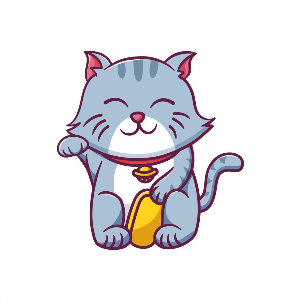 lindo diseño de gato afortunado azul vector