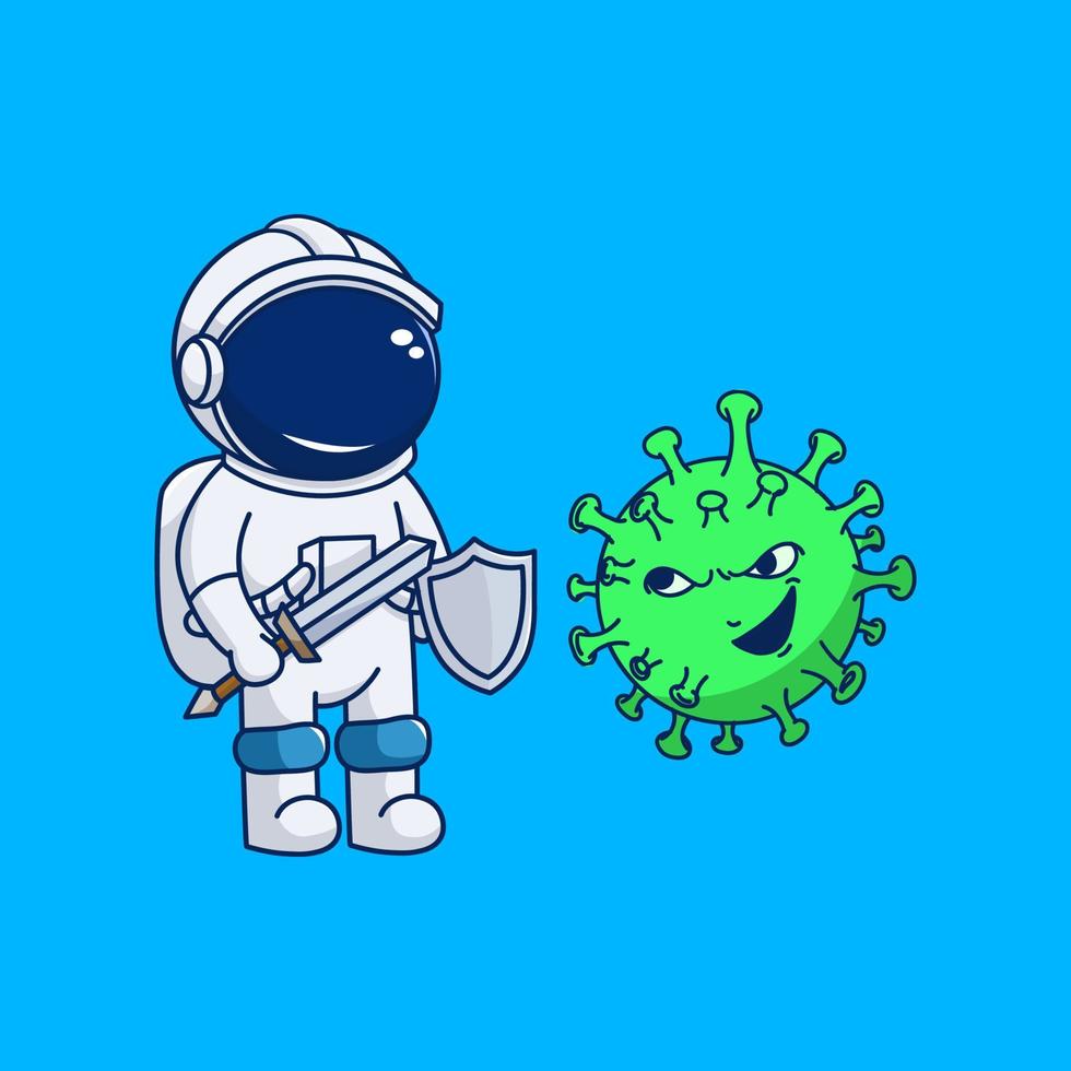 cute astronaut fight virus vector