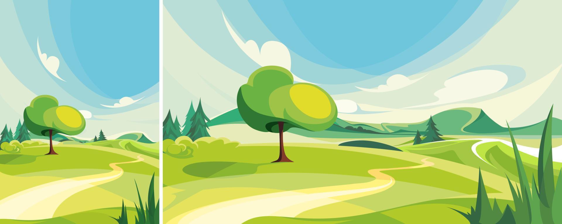 Summer outdoor scene. Nature landscape in different formats. vector