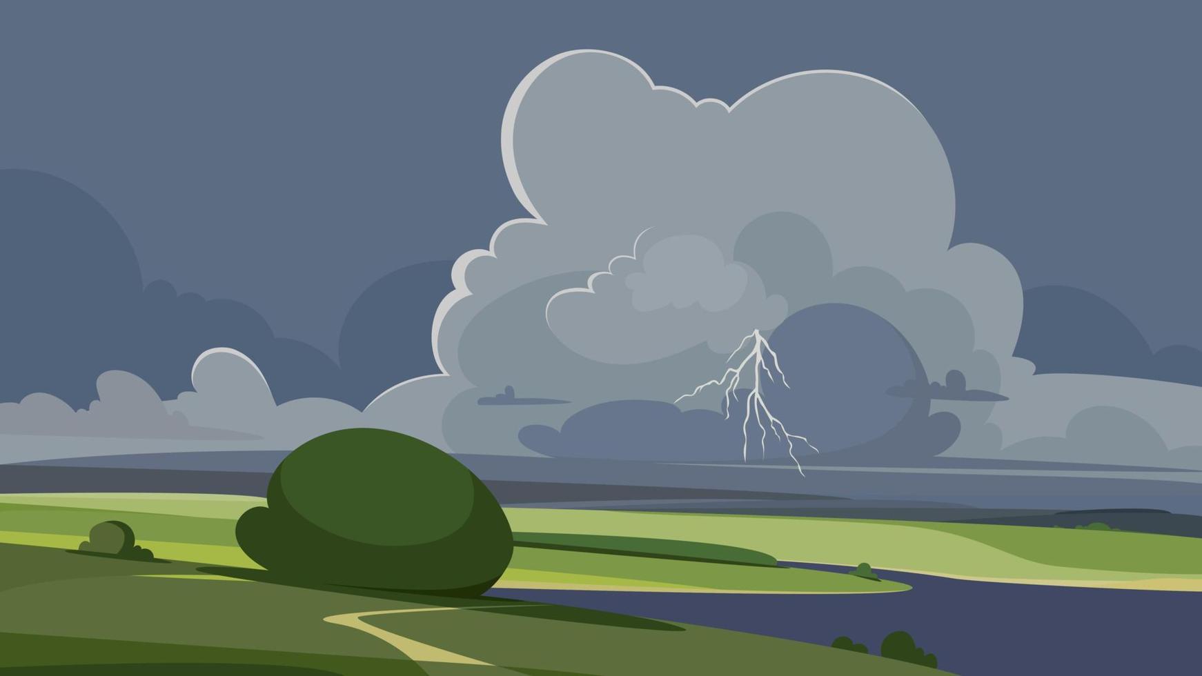 Landscape with thunderstorm. vector