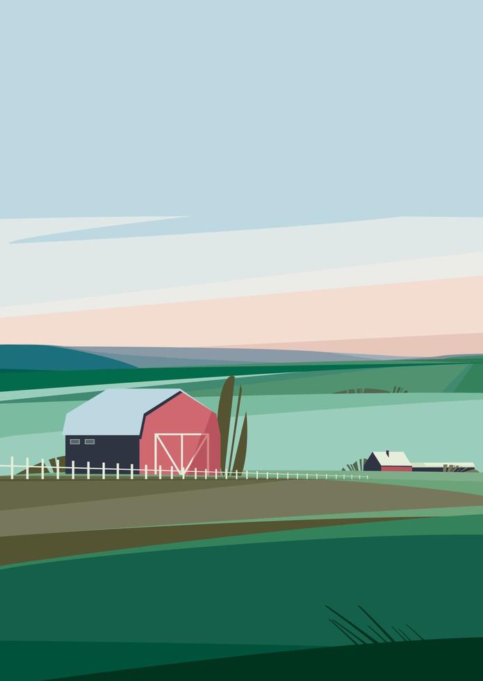 Farm in spring season. Agricultural landscape in portrait format. vector