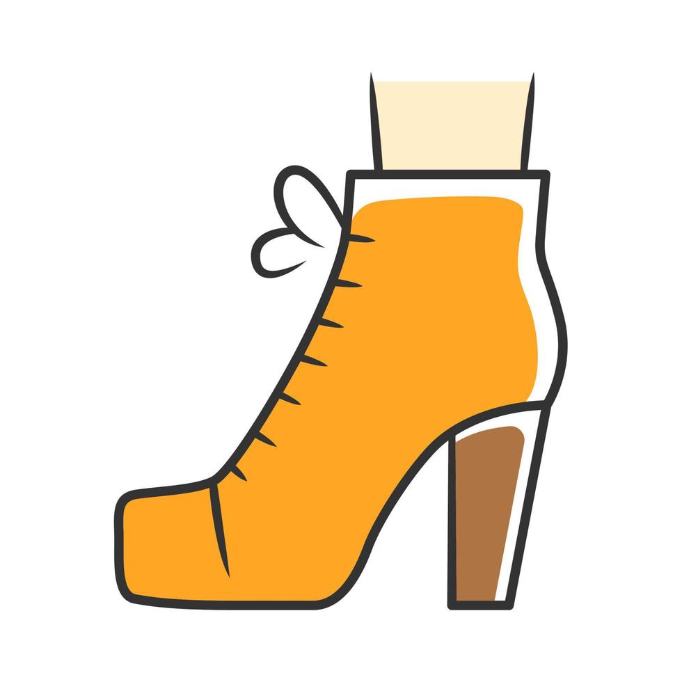 zapatos de mujer lita icono de color naranja. vista lateral de botas de mujer vintage. tacones altos retro femeninos. diseño de calzado para la temporada de otoño y primavera. prendas de vestir, complementos de vestir. ilustración vectorial aislada vector