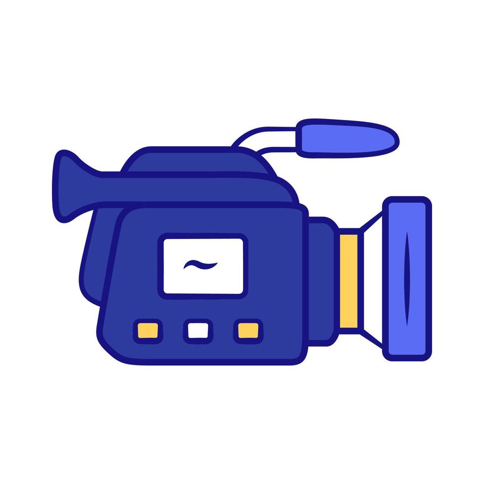 Camera blue color icon. Camcorder. Videotaping, video recording. Filmmaking professional equipment. Video production, cinematography industry. Isolated vector illustration