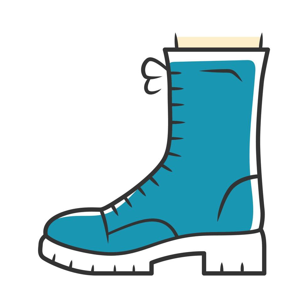 botas militares icono de color azul. Vista lateral de los zapatos ásperos del ejército de mujeres. diseño de calzado grueso femenino para la temporada de otoño, primavera e invierno. prendas de vestir, accesorios de vestir para damas. ilustración vectorial aislada vector