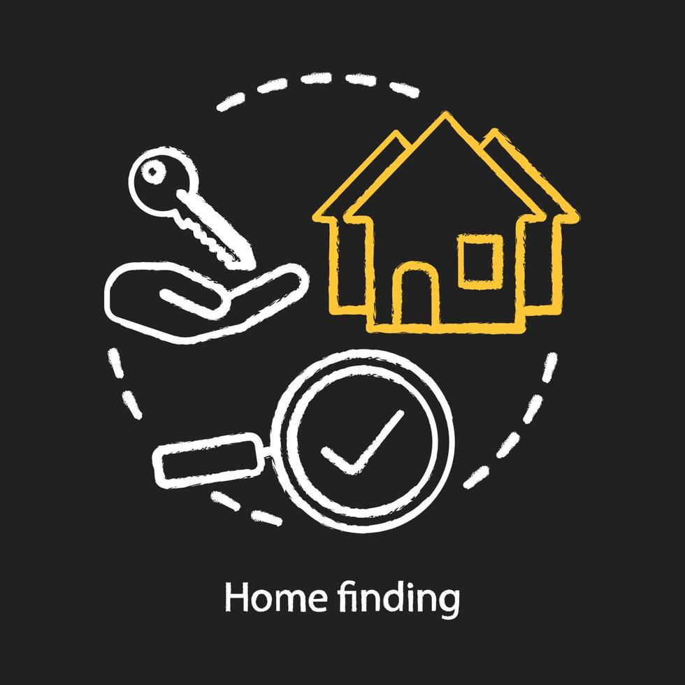 Home finding chalk concept icon. Relocating, new dwelling place choice idea. Real estate agency service, purchasing house, property, renting apartment. Vector isolated chalkboard illustration