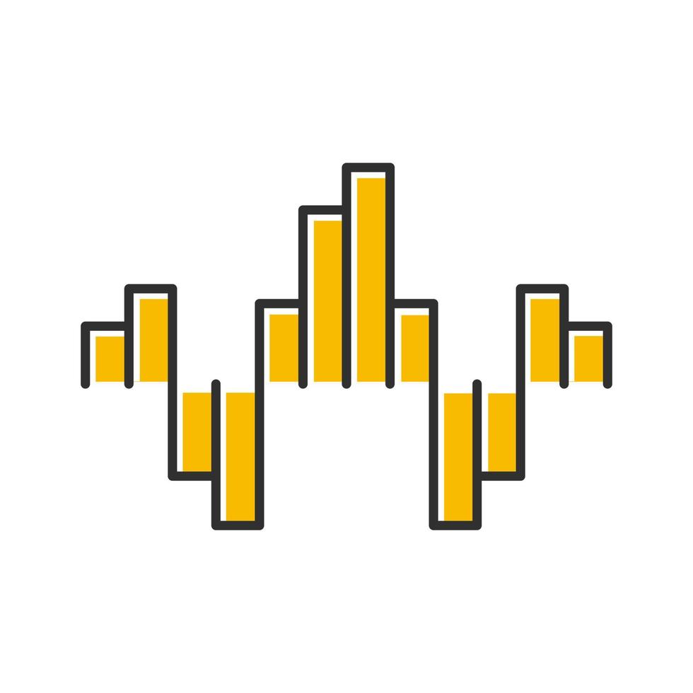 Geometric music wave color icon. Abstract yellow soundwave. Music rhythm, dj equalizer waveform. Digital sound, audio frequency. Soundtrack, melody playing amplitude. Isolated vector illustration