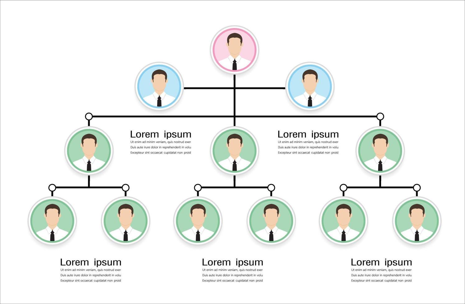 infografías de organigramas con icono de personas y línea abstracta, estructura empresarial. vector