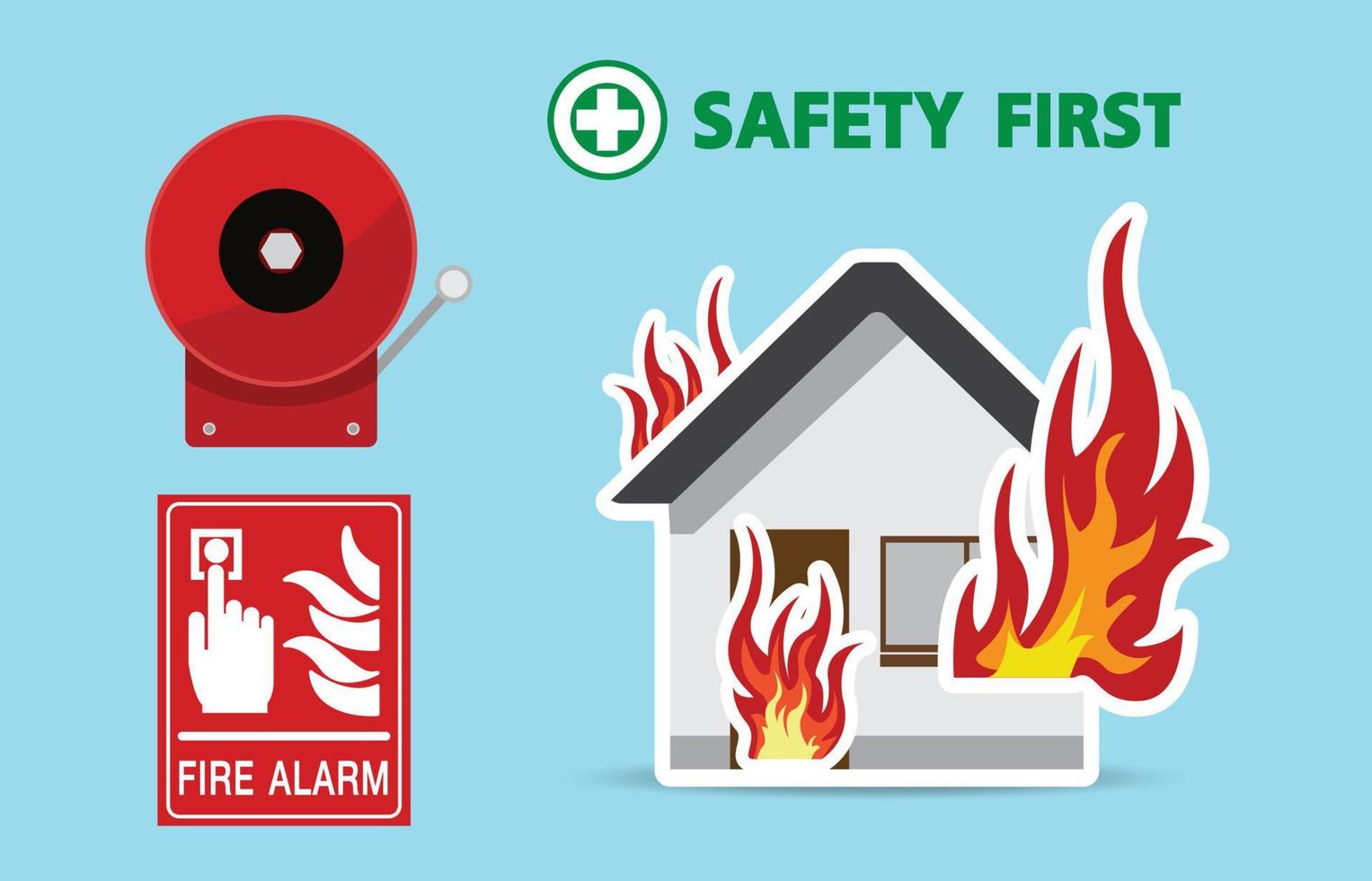 sistema de alarma contra incendios y casa en llamas vector