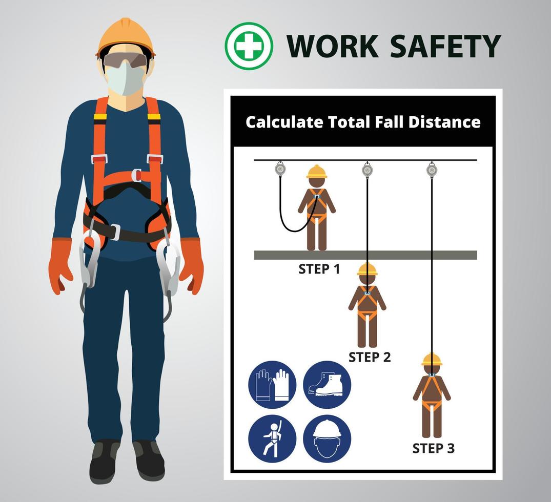 protección contra caídas, seguridad de los trabajadores de la construcción primero, diseño vectorial vector