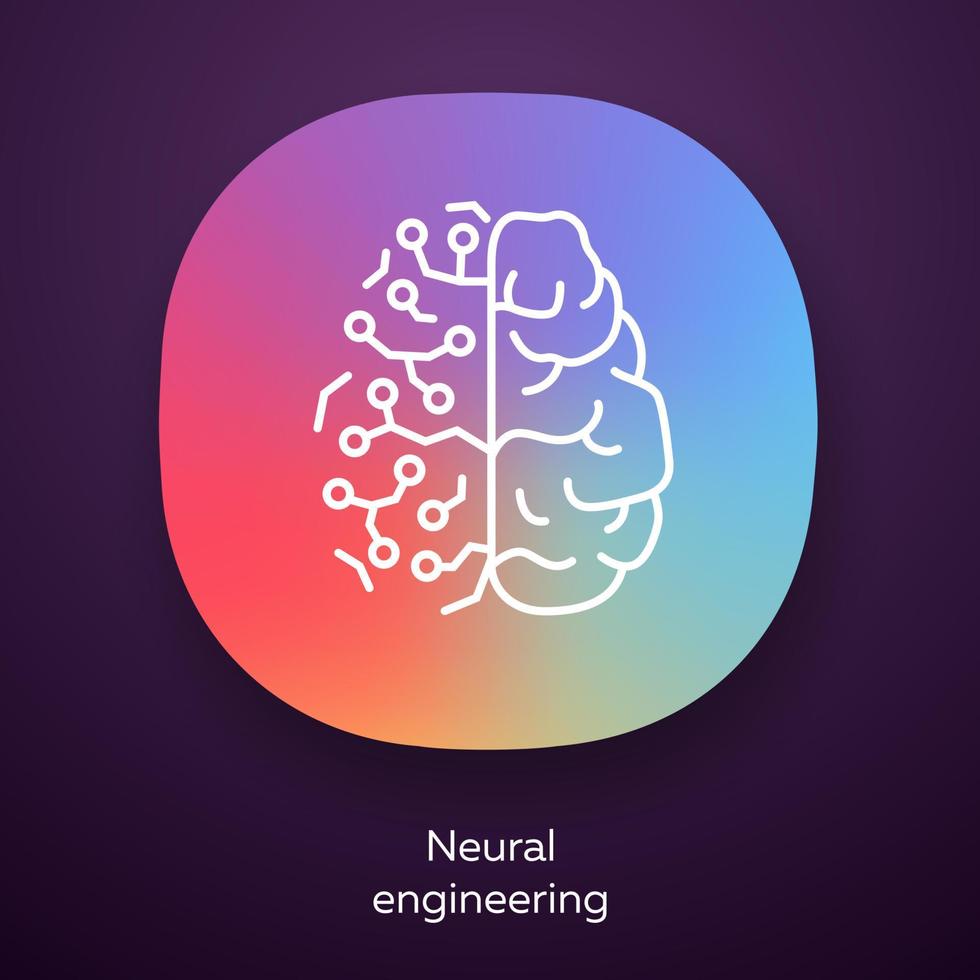 Neural engineering app icon. Neuroengineering. Neural tissue and artificial constructs. Bioinformatics. Biotechnology. UI UX user interface. Web or mobile application. Vector isolated illustration