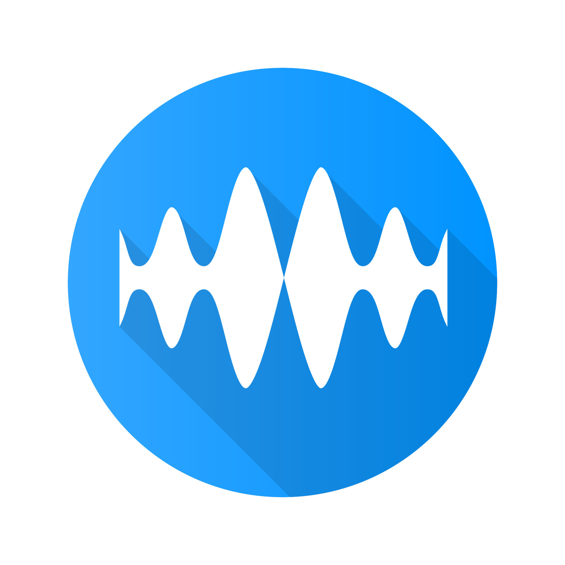 Sound, audio wave blue flat design long shadow glyph icon