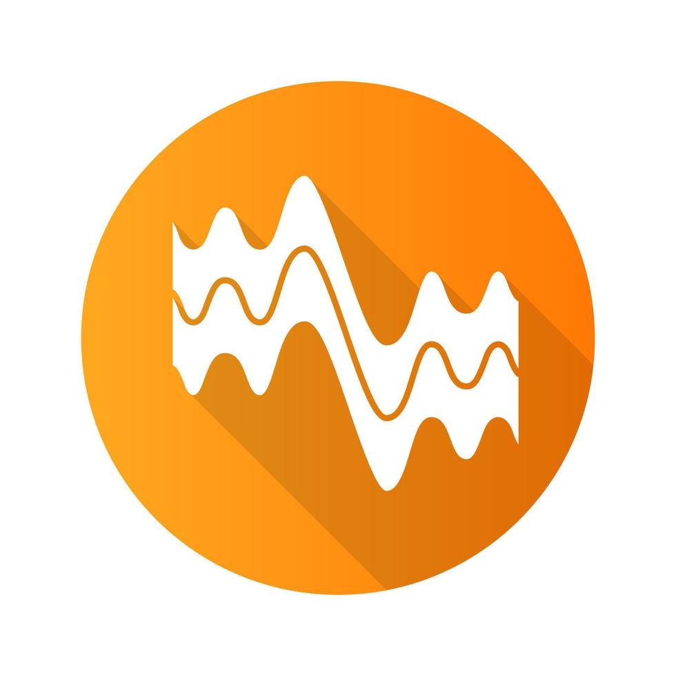 Flowing wavy lines orange flat design long shadow glyph icon. Fluid parallel soundwaves. Sound and audio waves. Abstract organic waveforms. Vibration amplitude. Motion. Vector silhouette illustration