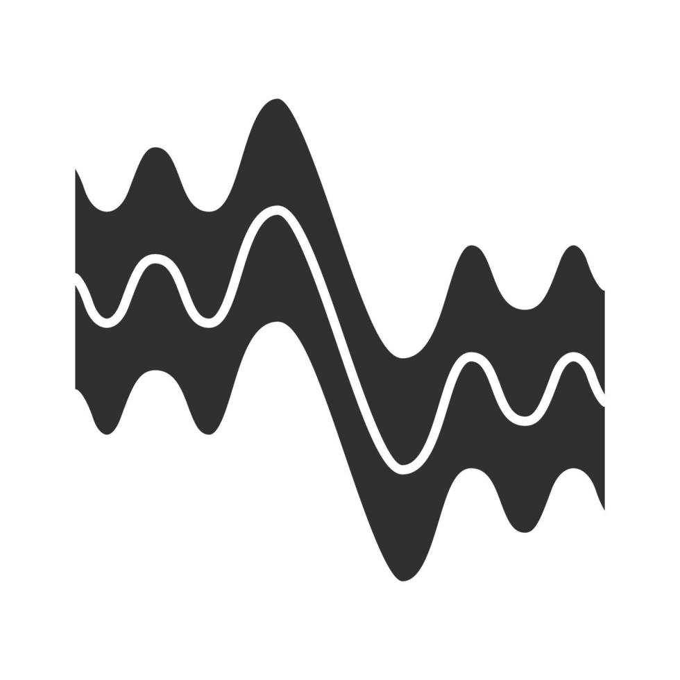 Flowing wavy lines glyph icon. Silhouette symbol. Fluid parallel soundwaves. Sound and audio waves. Abstract organic waveforms. Vibration amplitude. Negative space. Vector isolated illustration