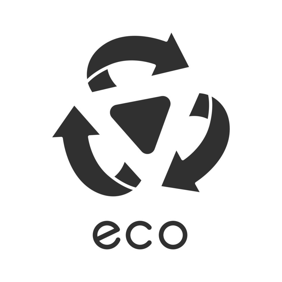 icono de glifo de etiqueta ecológica. tres señales de flecha redondeadas con un triángulo en el centro. símbolo de reciclaje. etiqueta de protección del medio ambiente. cosméticos orgánicos. símbolo de la silueta. espacio negativo. ilustración vectorial vector