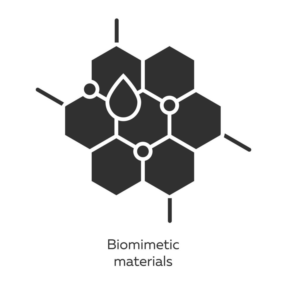 conjunto de iconos de glifo de materiales biomiméticos. copiando la formación natural por humanos. panal, gota de agua. bioingeniería símbolos de silueta. ilustración vectorial aislada vector