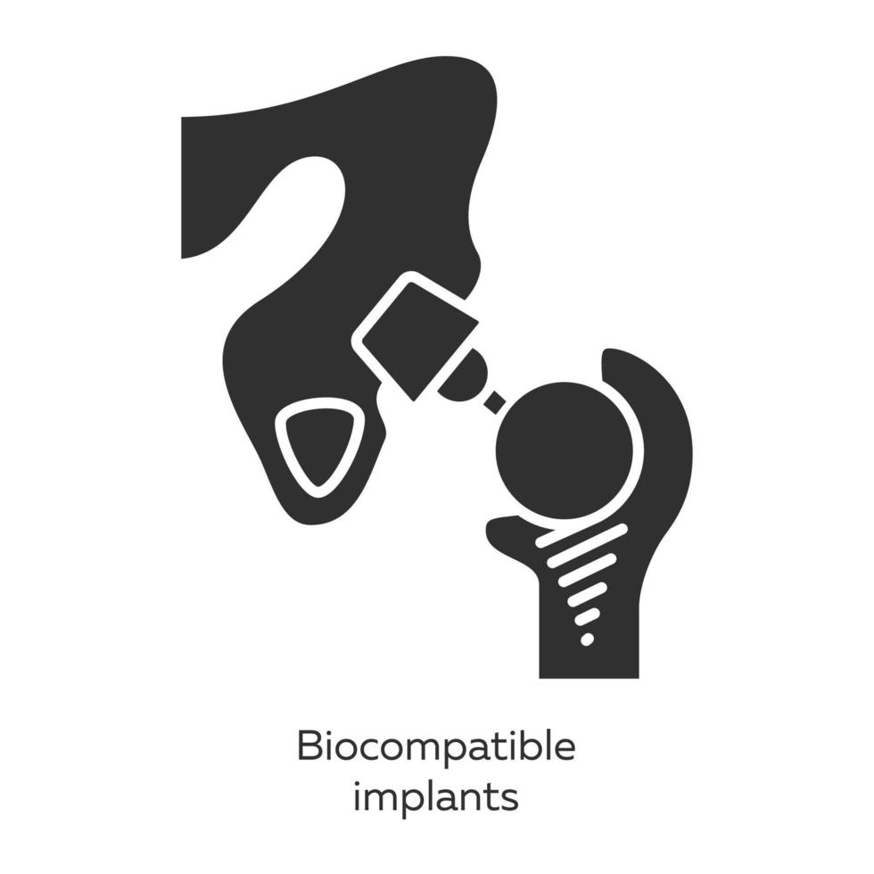 Biocompatible implants glyph icons set. Compatible with living tissue material. Artificial joint. Biological structure replace. Bioengineering. Silhouette symbols. Vector isolated illustration