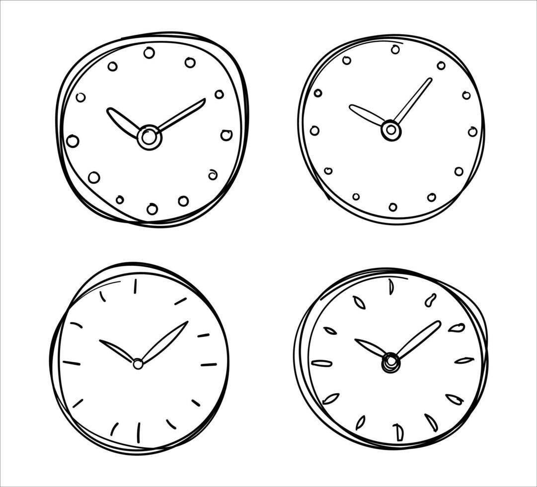 Alarm clock set, line drawing style, vector design illustration.