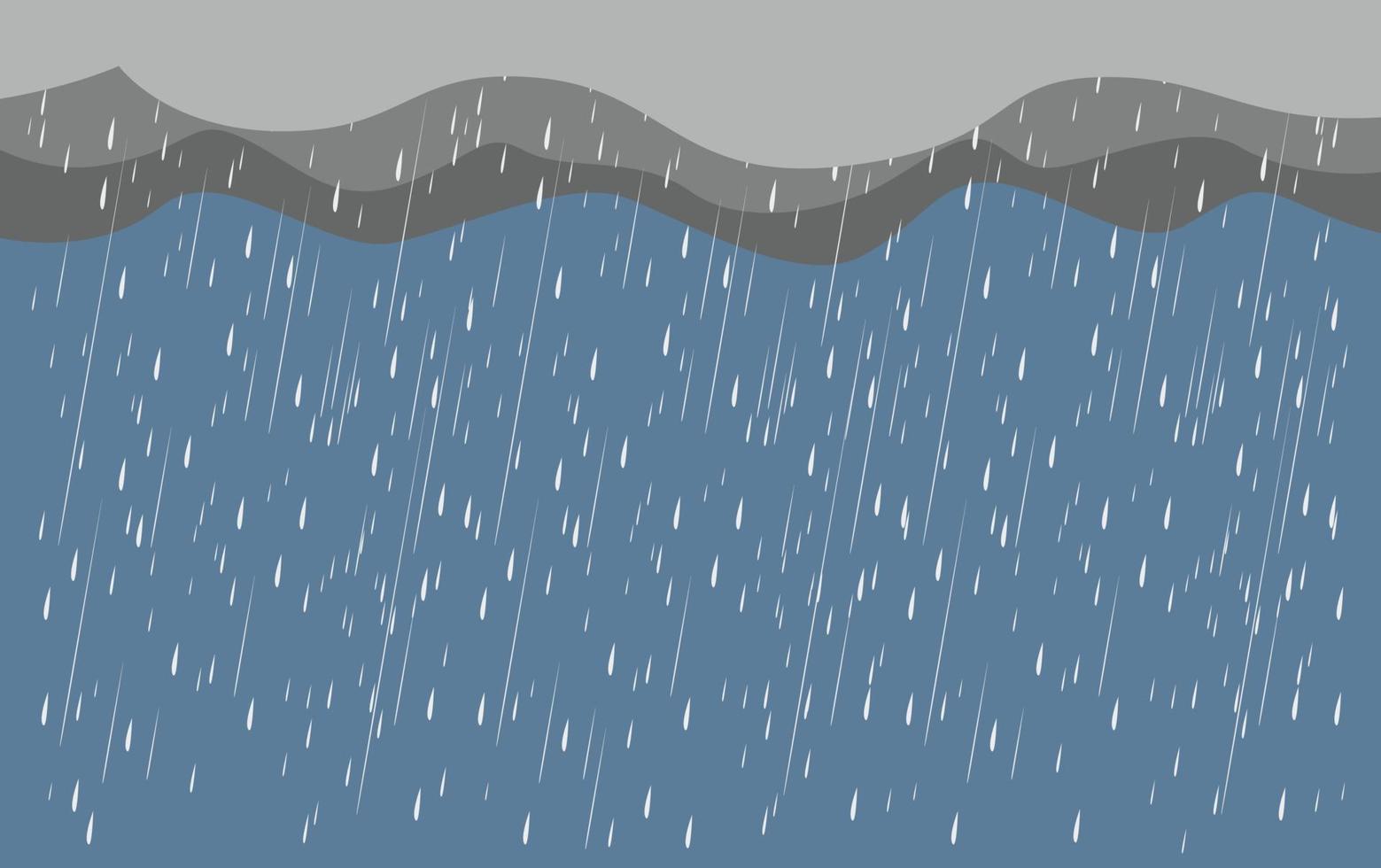 fuertes lluvias en el cielo oscuro, temporada de lluvias, nubes y tormentas. vector